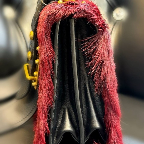 PRADA Cahier hair city pony-style calfskin faux fur crossbody bag granato black - Picture 4 of 12